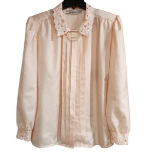 Vintage Karen Scott Womens Sz 18 Blouse Lace Pink  Button Up Romantic Coquette